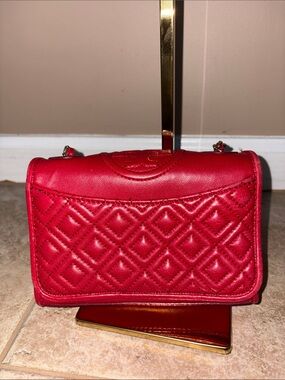 Tory Burch Red Quilted Crossbody Bag with Chain Strap